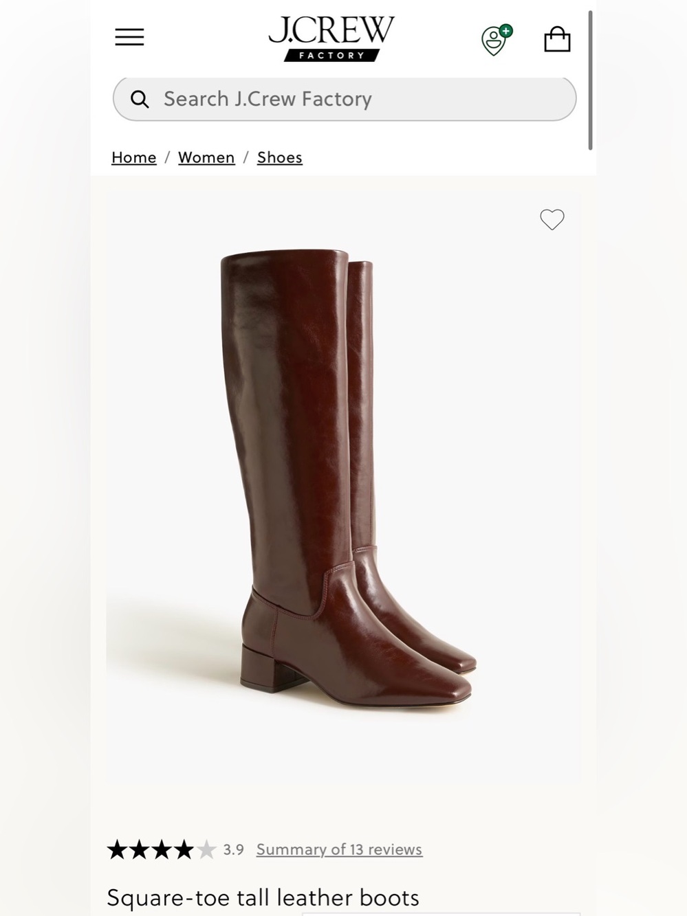 NWT J. Crew Square-Toe Tall Leather Boots in Dark Brown Size 5